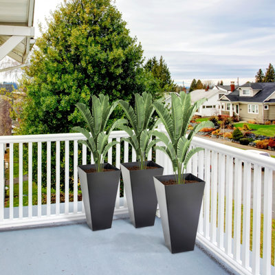 Ensemble de 3 grandes jardinières avec trou de drainage Outsunny, pots à fleurs d'extérieur de 28 po, jardinières d'intérieur pour patio et terrasse
