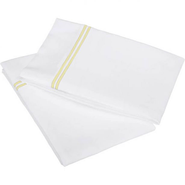 400TC Double Embroidery Cotton Sateen Pillowcases (Set Of 2), White/Ivory