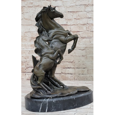 Adult and Baby Horse Pony Dual Rearing Horses Bronze Statue Sculpture Decor