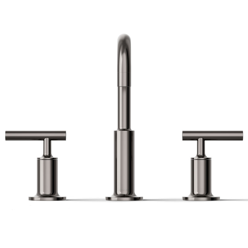 Purist® Widespread Faucet with Drain Assembly Low Lever Handles and Low Gooseneck Spout, Vibrant Titanium
