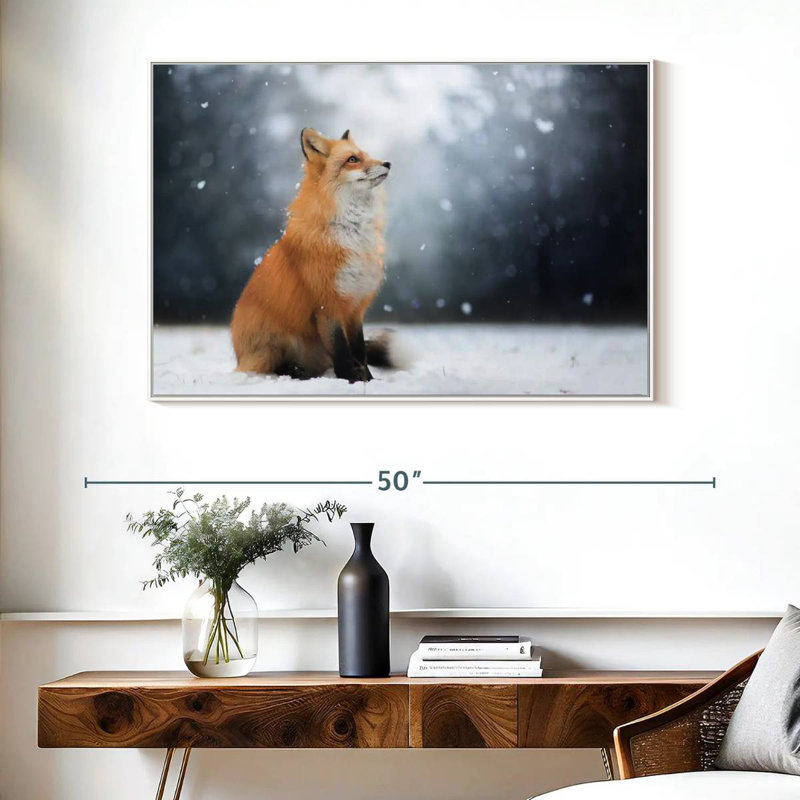 Dreamy Winter Fox, Cadre flottant blanc, 40 po x 27 po