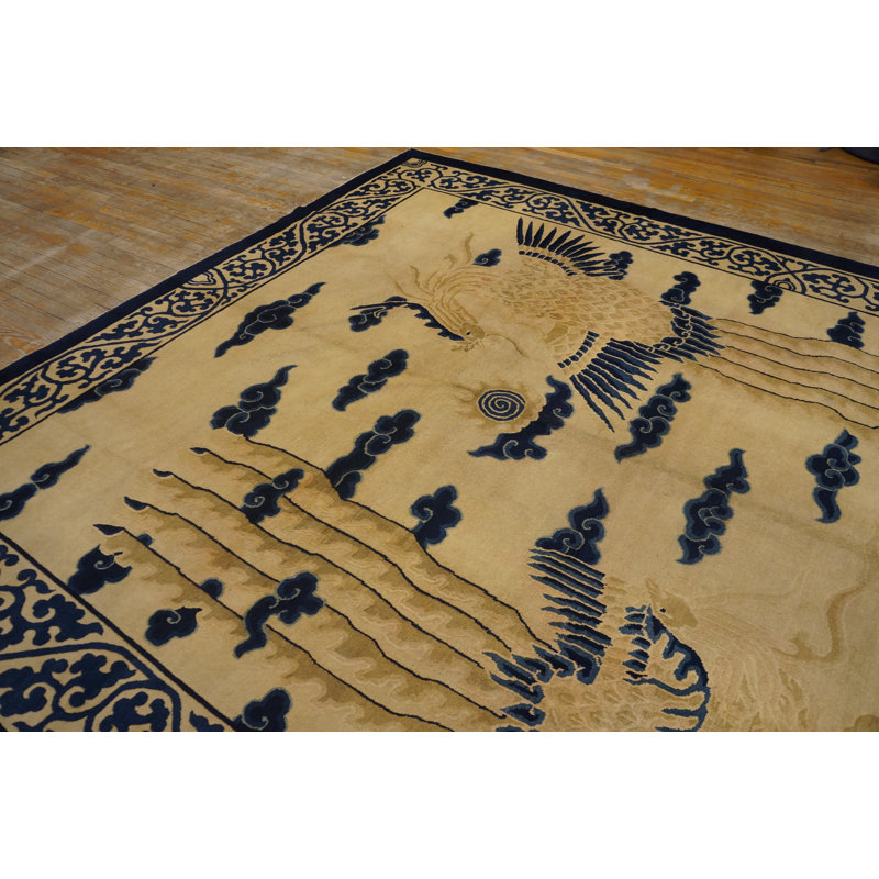 Tapis antique antique chinois à motif ivoire des années 1890