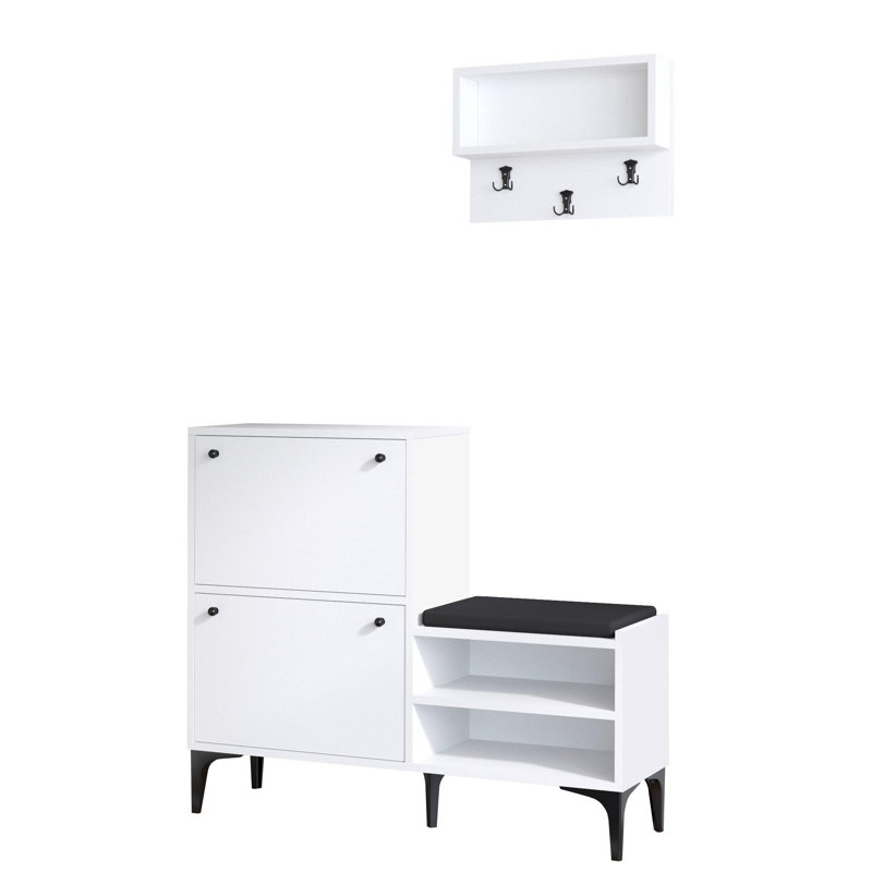 Armoire à chaussures élégante, panneau de particules enduit de mélamine à 100%, 43,3 po x 36,2 po x 13,8 po | Design élégant blanc et noir, épaisseur durable de 0,71 po | Idéal pour ranger les chaussures dans les vestibules et les couloirs modern