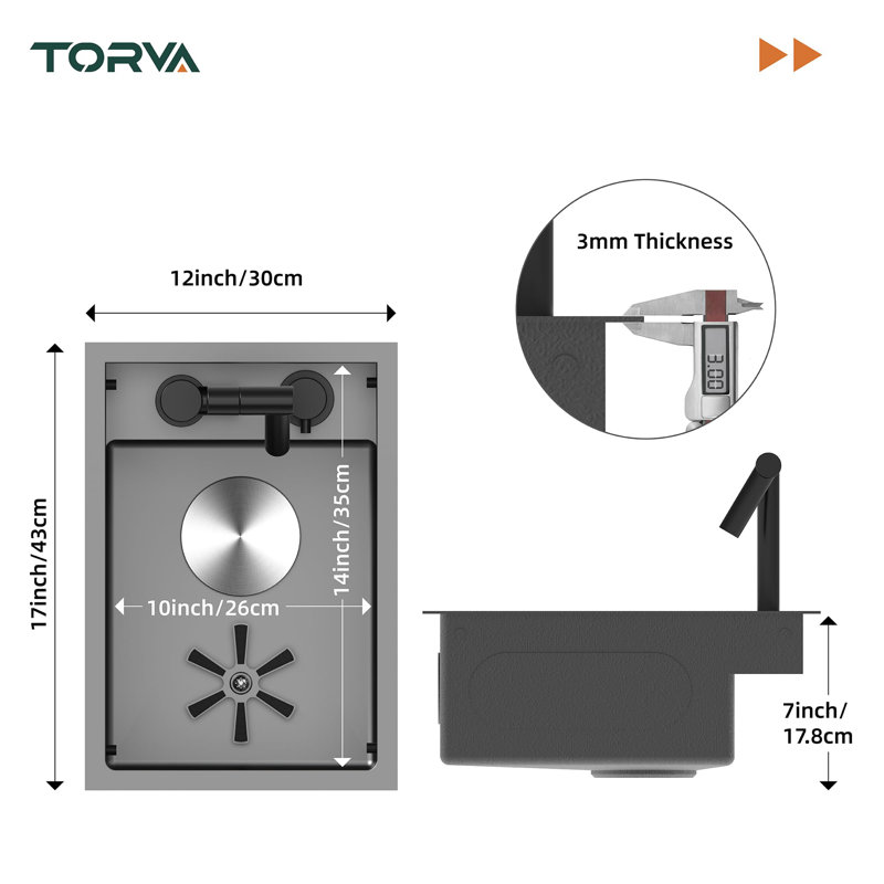 RV Sink, 12 x 17 Inch Undermount Bar Sink Premium Stainless Steel RV Kitchen Sink with Hideaway Faucet and Glass Rinser