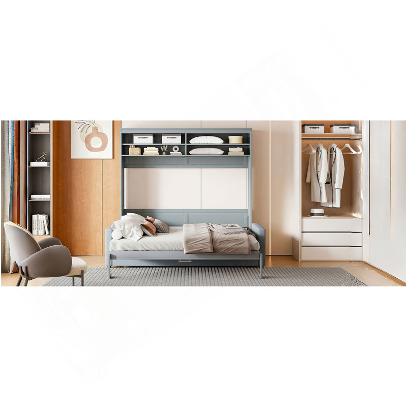 Grand lit escamotable mural avec canapé, gris, Gris