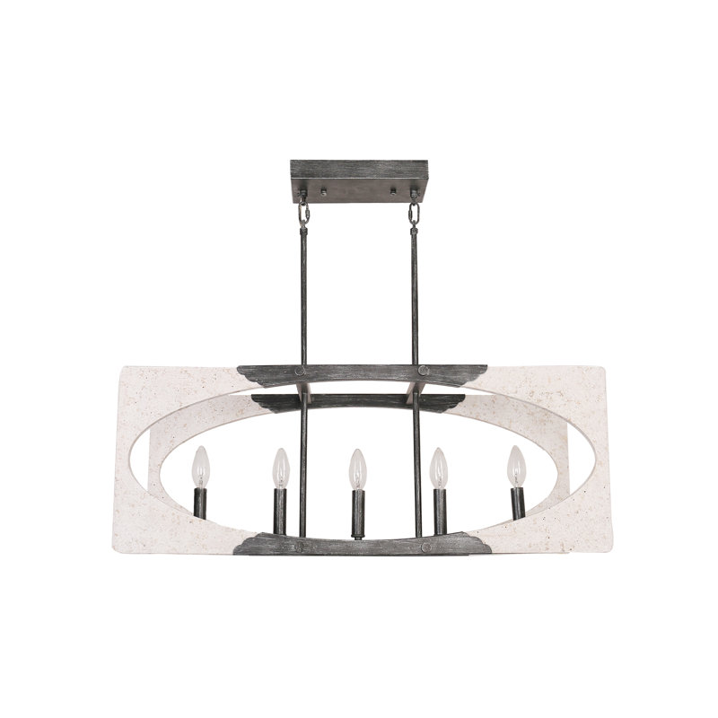 Lustre rectangulaire simple à cinq lampes Doorvale, Beige / brun