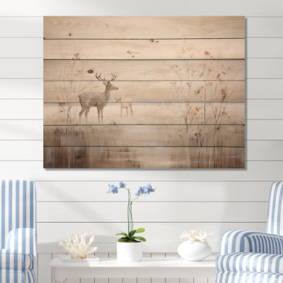 Charme de cerf beige en hiver - Art mural en bois d'animaux côtiers sur bois de pin naturel