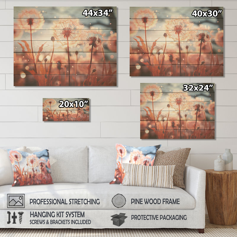 «Delicate Calm Dandelion Serenity III» - Autres plantes et fleurs sur bois, H 10 po x l 20 po