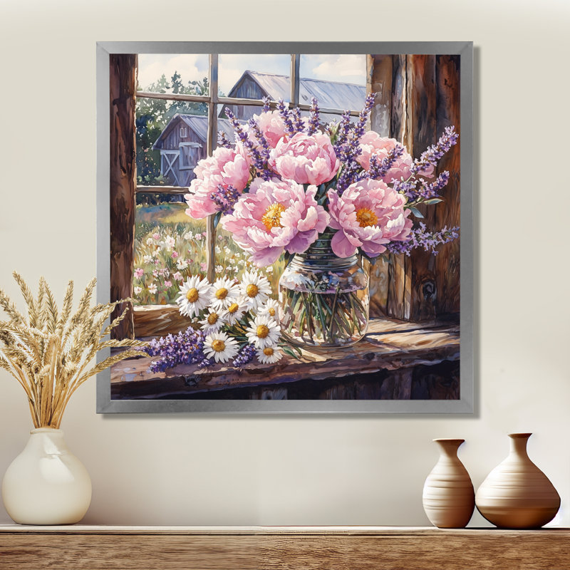 «Blush Peony and Lavender Mix III - Assortiment de bouquets», Reproduction encadrée d'une seule photo sans pass