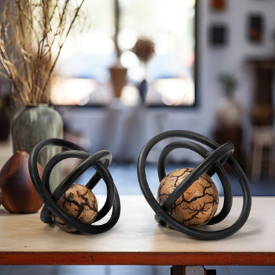 Decorative Mango Wood Orbs for Living Room Accent - Modern Spere for Entryway, Console Table or Home Decoration