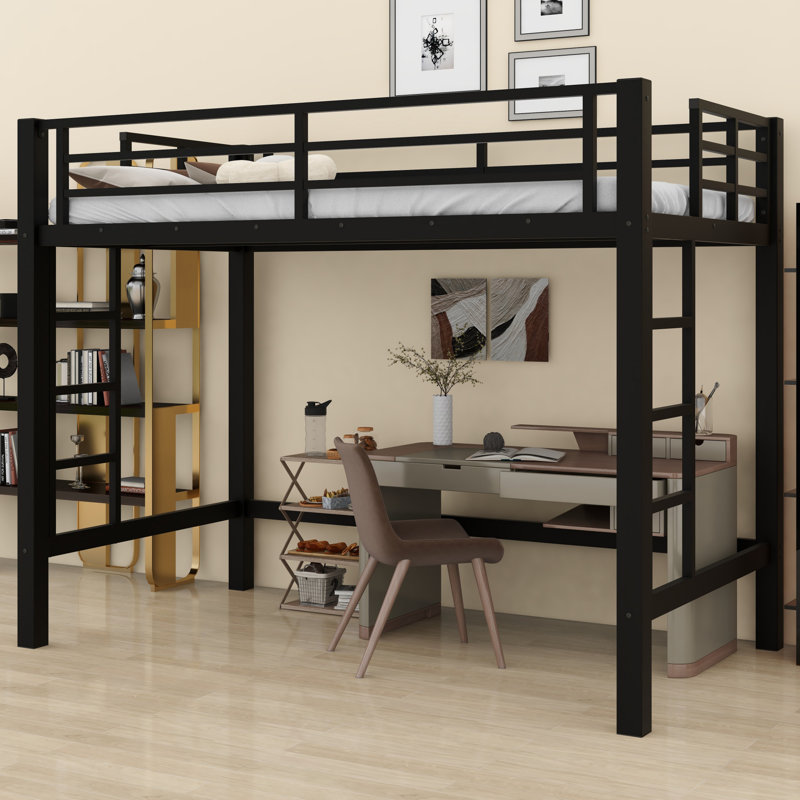 Sturdy Metal Loft Bed, Featuring A Easy  Climbing Ladder And Safety Guardrails, Twin