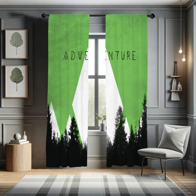 Ebern Designs Adventure Curtains, Forest Hipster Mountains, Pair of 28"x95", Jade Green
