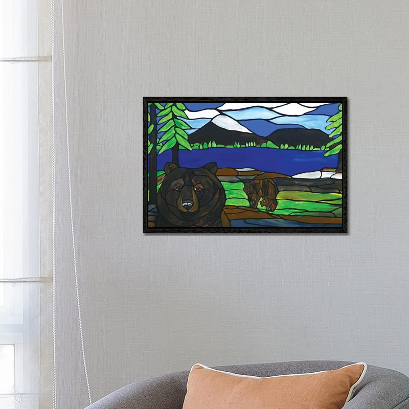Bear Photobomb 1 Piece Painting on Canvas, 45.72cm H x 66.04cm W x 3.81cm D, Black Framed