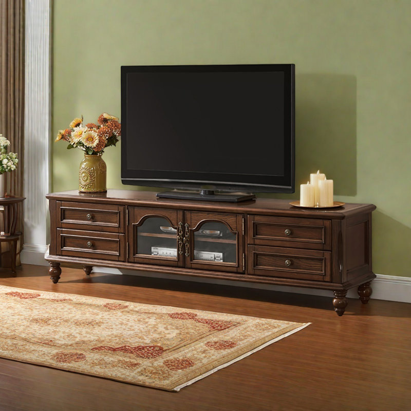 Meuble télé simple en bois massif de style américain, H 19,7 po x L 63 po x l 15,7 po, Noyer noir