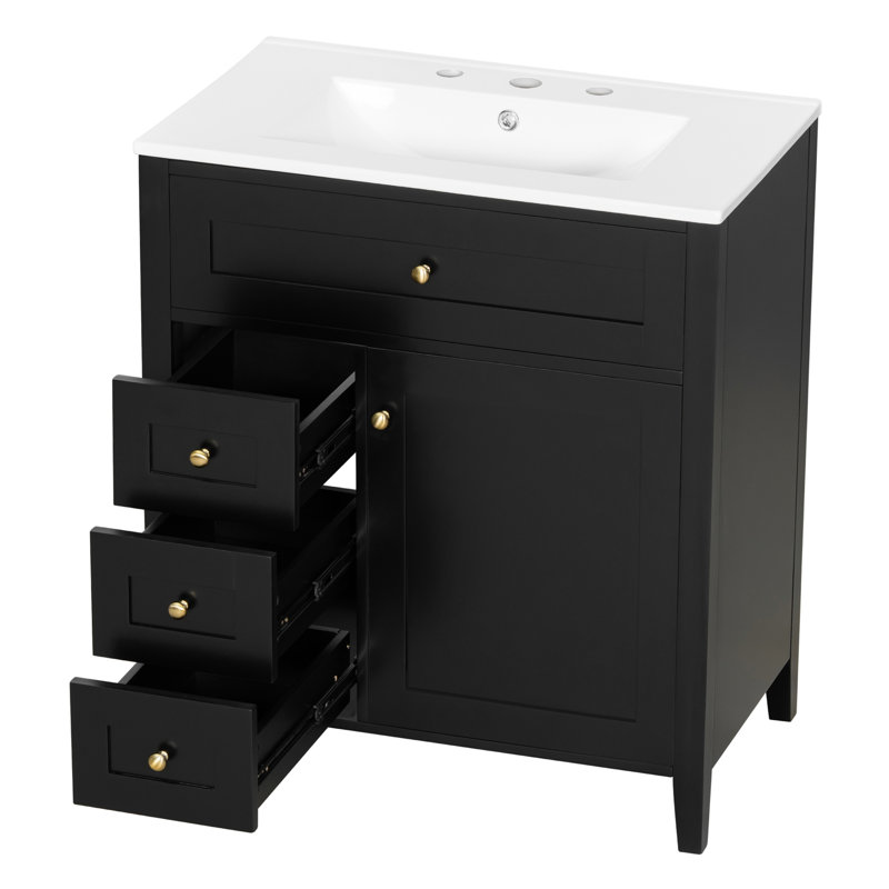 Meuble-lavabo de 30 pouces avec lavabo, 30", Noir, Gold