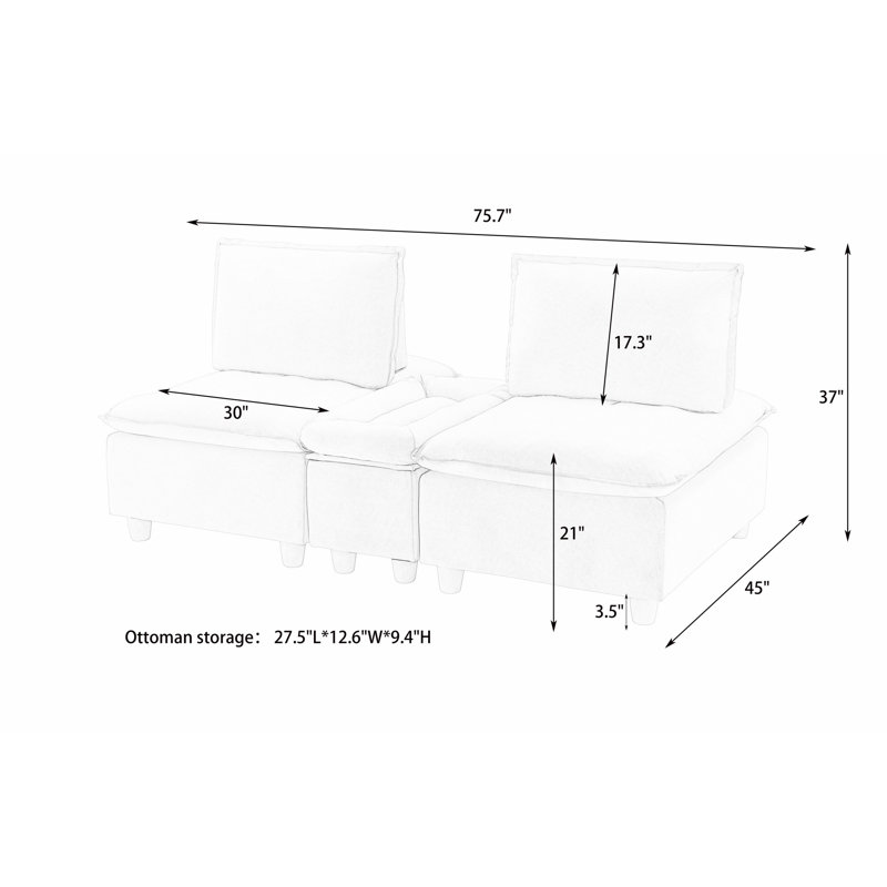 Canapé rembourré avec porte-gobelets et compartiment de rangement, canapé de style moderne pour la maison, 2, Beige