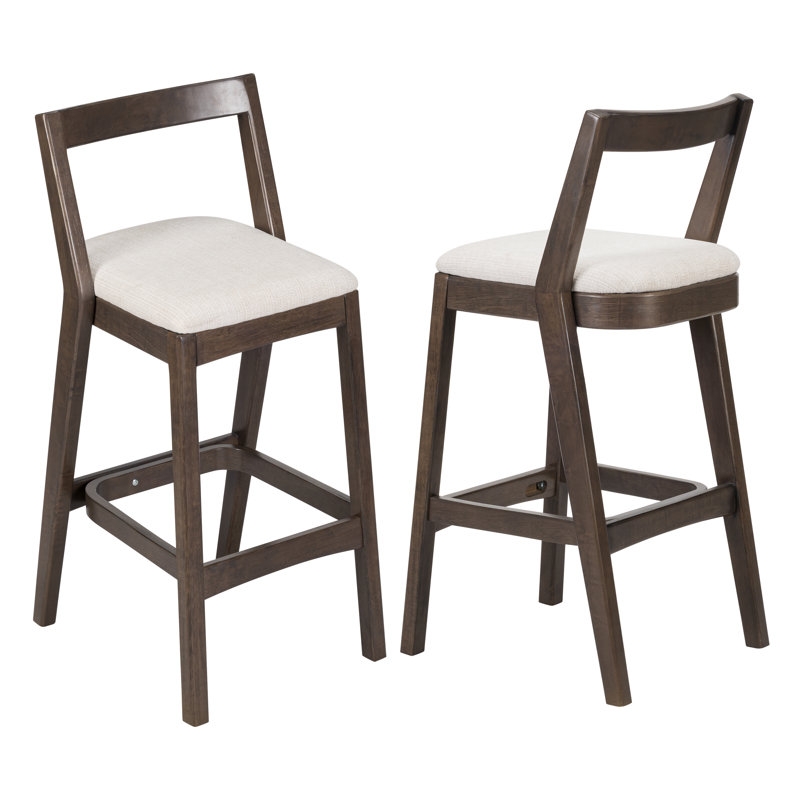 Tabouret de bar avec coussin rembourré et dossier bas Orlen, Siège beige / structure brun foncé
