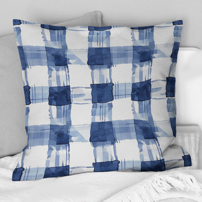 Coussin traditionnel bleu et blanc Gingham
