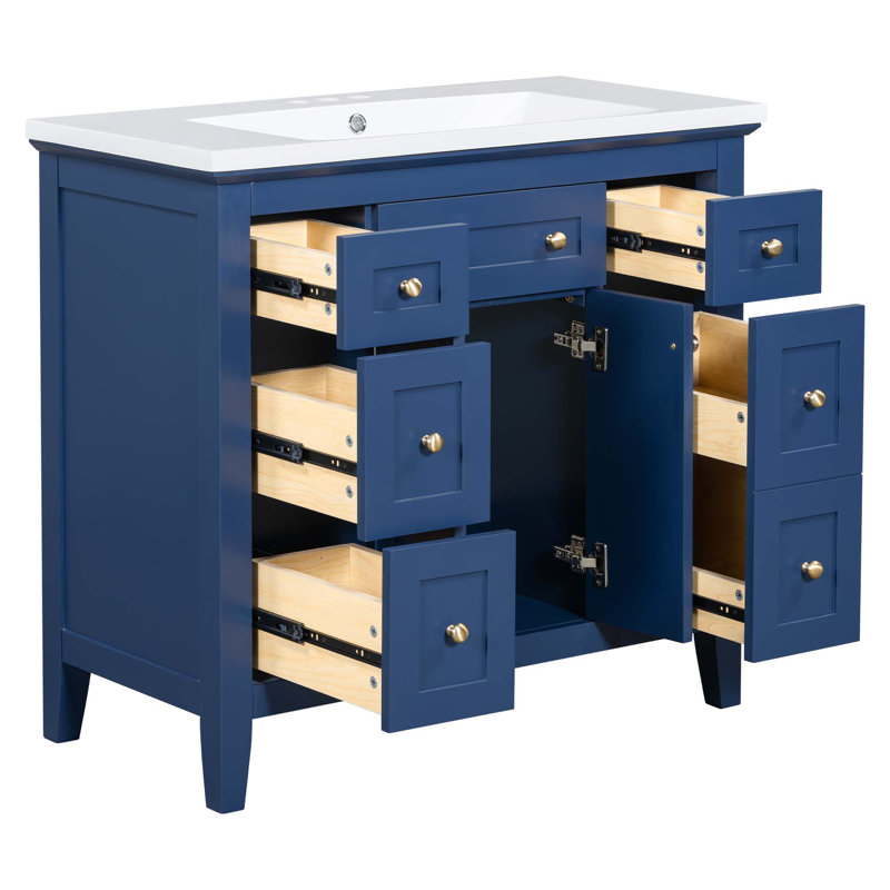 Meuble-lavabo moderne avec lavabo en résine, 6 tiroirs et 2 portes Bathroon