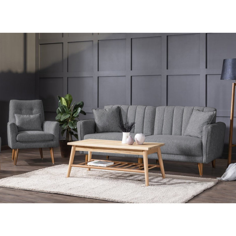 Ensemble de salon inclinable 2 pièces Oritz, 100 % lin gris foncé