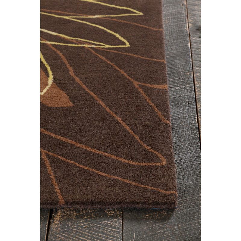 Tapis d'intérieur en laine brun et jaune, tufté à la main, à motif floral médaillon., Brun/brun clair