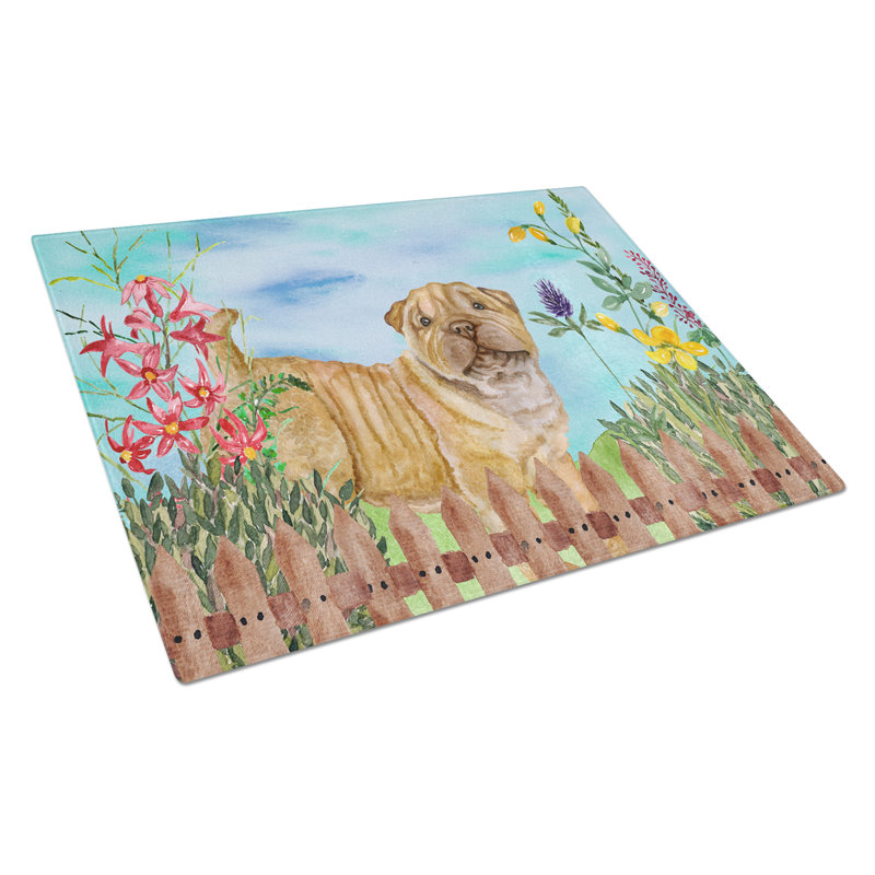 Planche à découper à ressorts en verre trempé caroline, Chiot Shar Pei