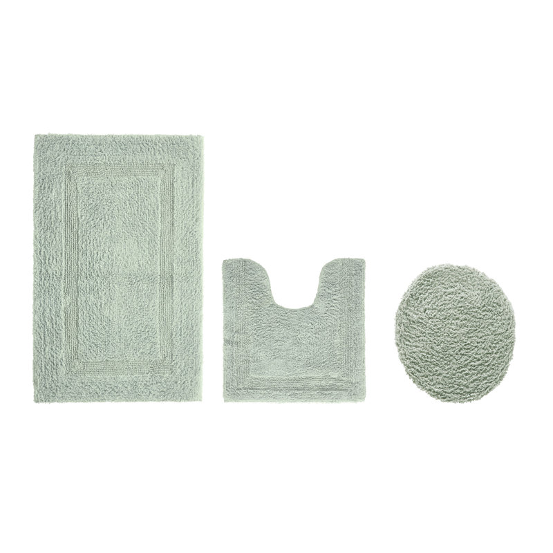 Annerose Premium 100% Cotton 2370 GSM 3-Piece Bath Rug Set, Ultra Soft, Super Absorbent, Reversible Tufted Weave Bathroom Mats, Machine Washable, OEKO-TEX® Certified Bath Rugs for Bathroom, Shower & Tub, Dark Sage