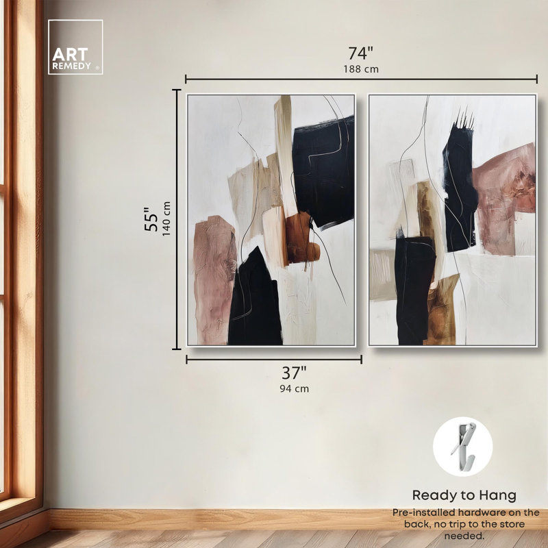 «Smooth Brush Abstract Duo», reproduction d'art sur toile par Art Remedy, cadre blanc, 36 x 54, H 55 po x l 37 po