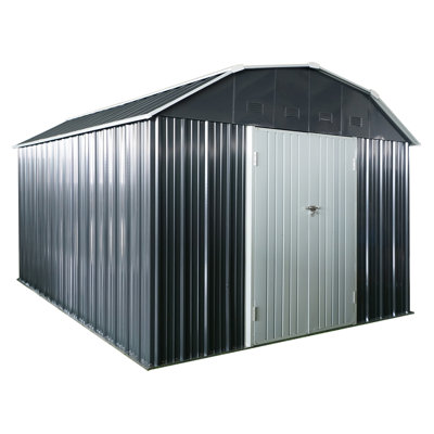 10 Ft X 12 Ft Outdoor Metal Storage Shed With Arch Roof With Lockable Doors For Backyard Garden Patio Lawn