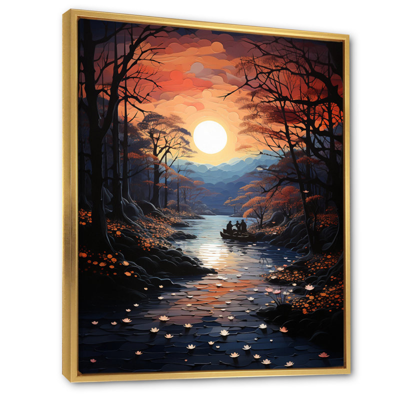 «Winters River Papercut I», impressions sur toile, H 32 po x l 24 po x P 1 po, Cadre flottant doré