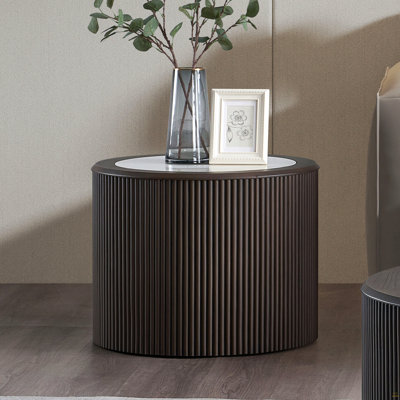 Table basse ronde moderne en faux marbre, table de bout / d'appoint de 23,62 pouces pour le salon ou la chambre à coucher, brun foncé | Idée de cadeau