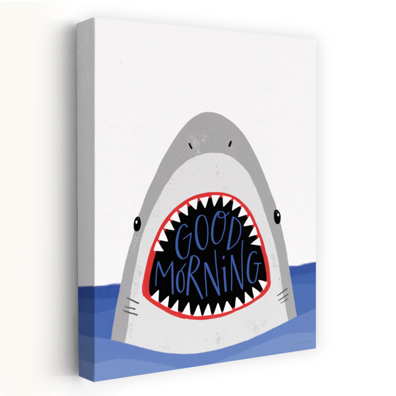 Good Morning Shark - Dessin nautique d'enfants fantaisistes, H 24 po x l 16 po