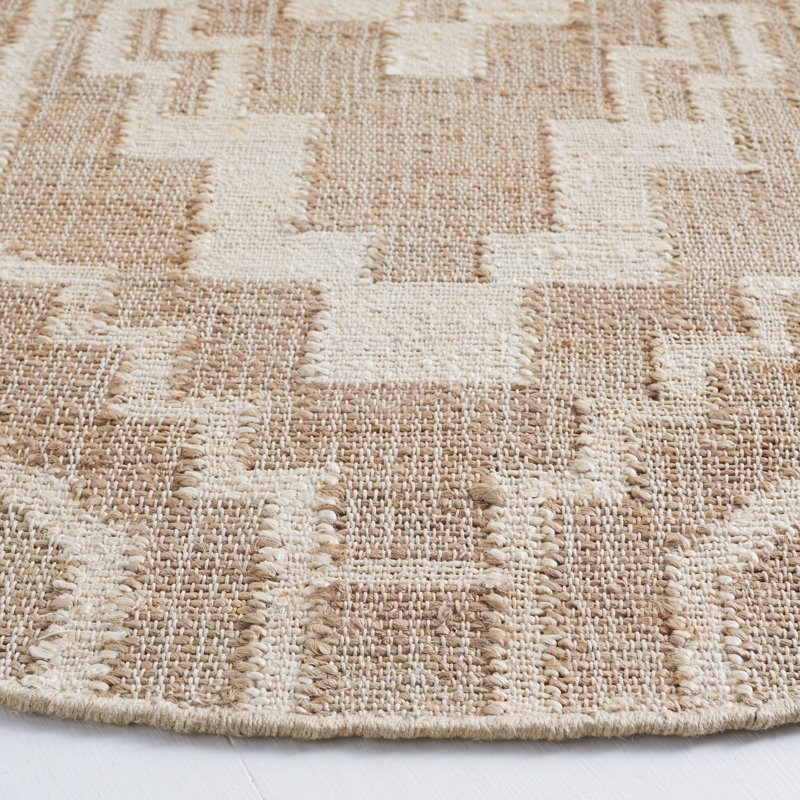 Tapis beige en jute / sisal tissé à plat Artian Southwestern, Rond 6 pi