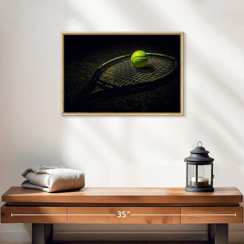 Tennis contemporain, 19 po x 13 po, Cadre flottant en bois naturel