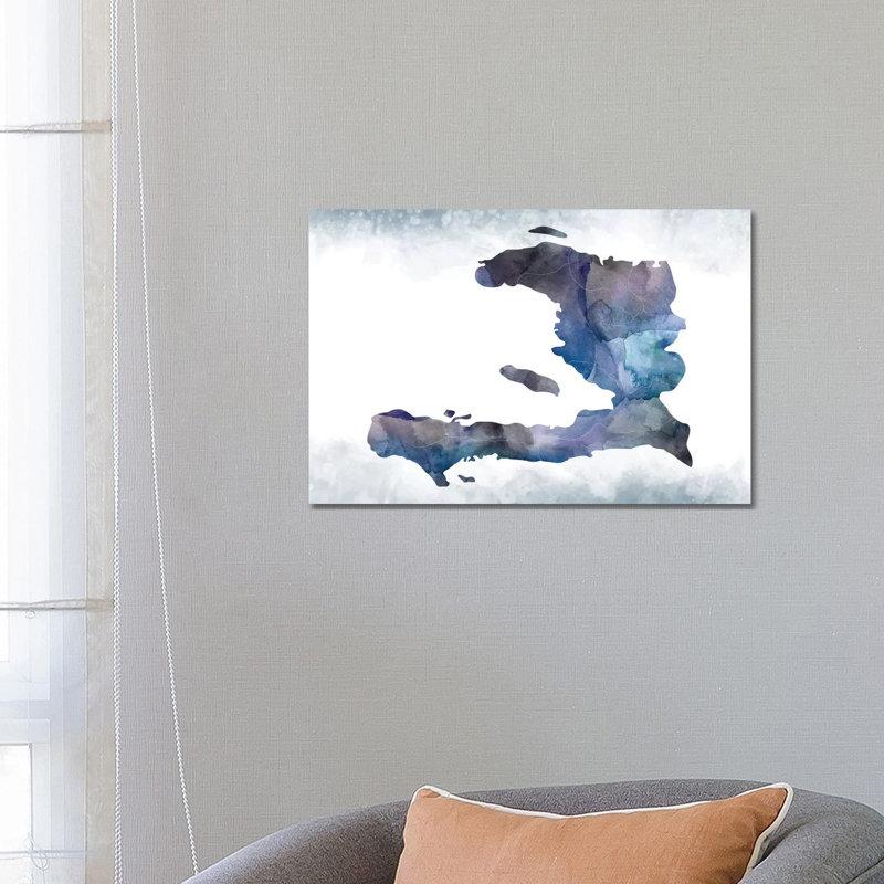 Carte bleue d'Haïti, impression sur toile tendue, H 18 po x l 26 po x P 1,5 po