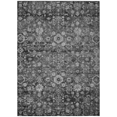 3' X 5' Gray Charcoal And Silver Oriental Washable Indoor Outdoor Area Rug