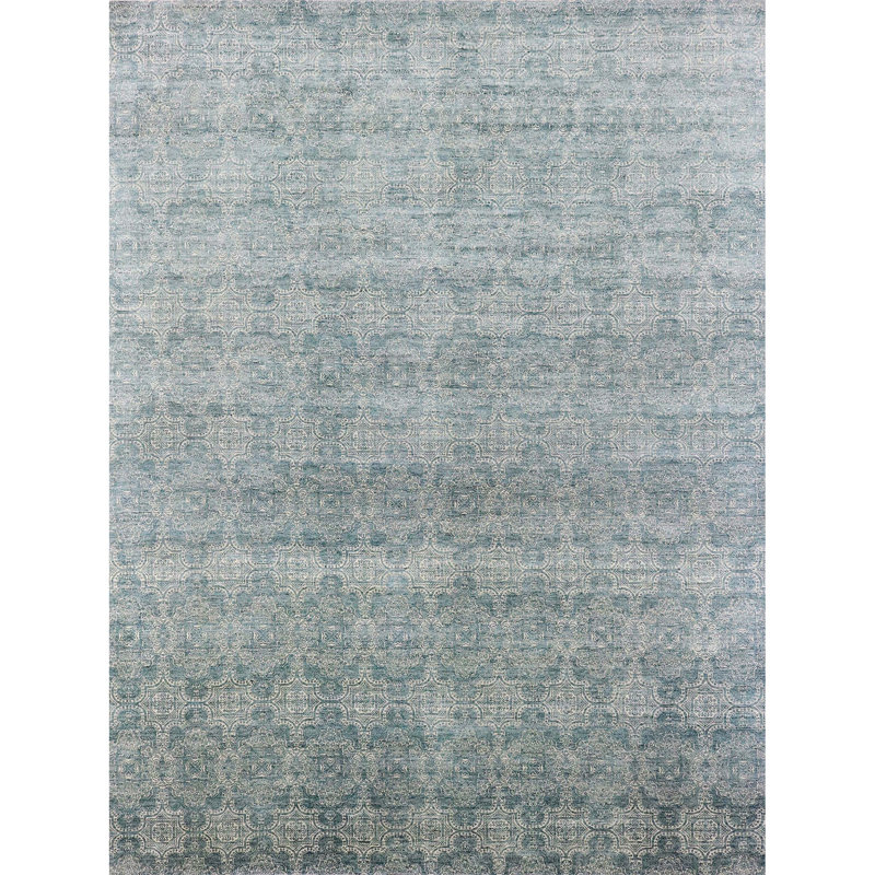 Floral Area Rug in Light Blue/Ivory, Rectangle 10' x 14'