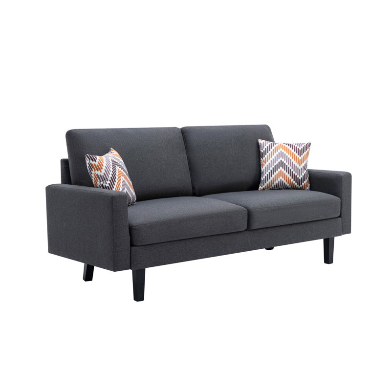 Canapé en lin 70 po avec 2 coussins Bari, Gris foncé