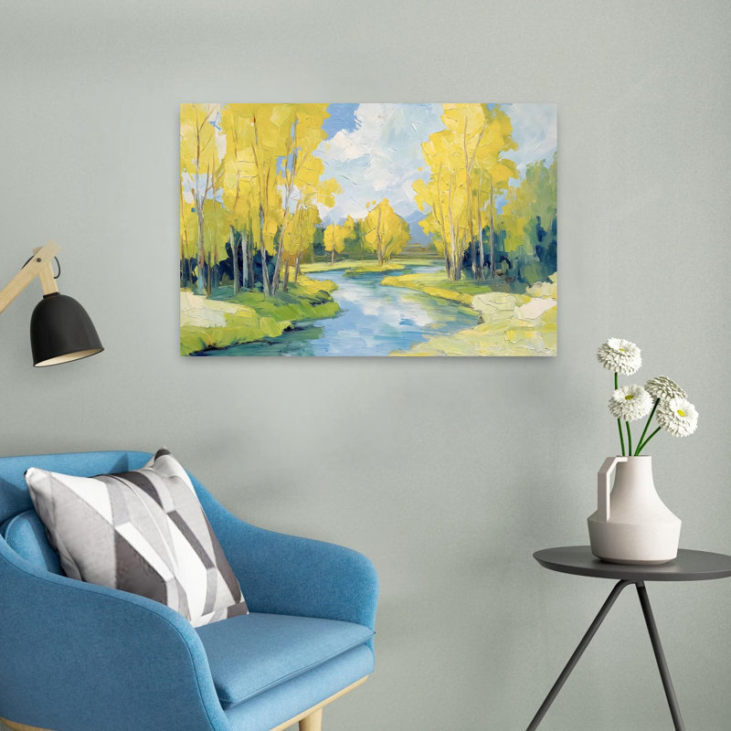 Art contemporain abstrait Cottonwoods At The River, H 16 po x l 24 po