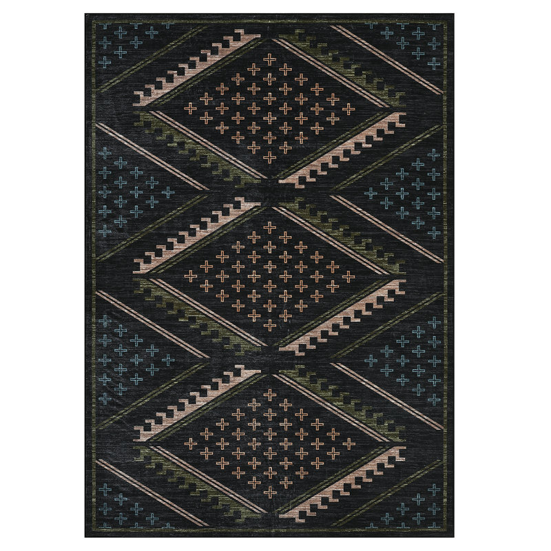 Washable Rugs for Living Room Boho Area Rugs Diamond Print Non Slip Large Kids Bedroom Carpet Farmhouse Indoor Stain Resistant Carpet for Dining Room Playroom