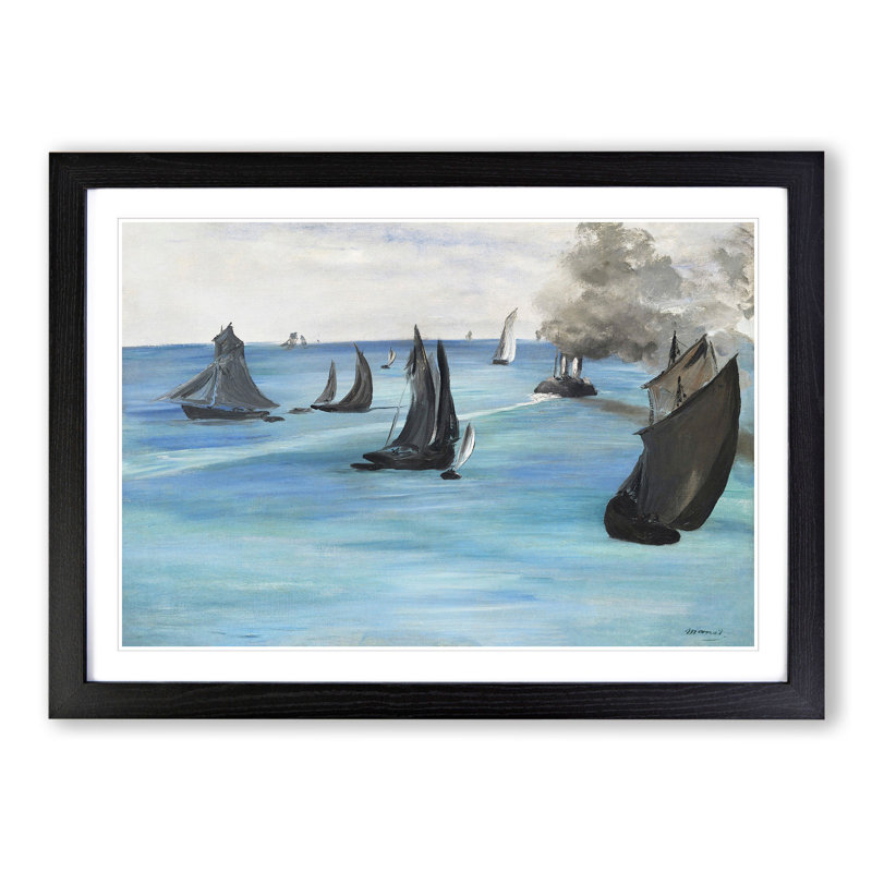 Sea View, Calm Weather by Edouard Manet - Picture Frame Painting, 27cm H x 36cm W x 2cm D, Black Framed