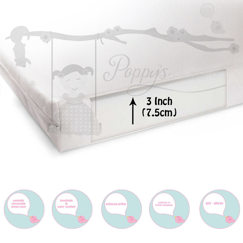 Cot Bed / Toddler (70 x 140cm) Convertible Bed by Poppy's Playground, Drawer not included, Safety Foam Mattress