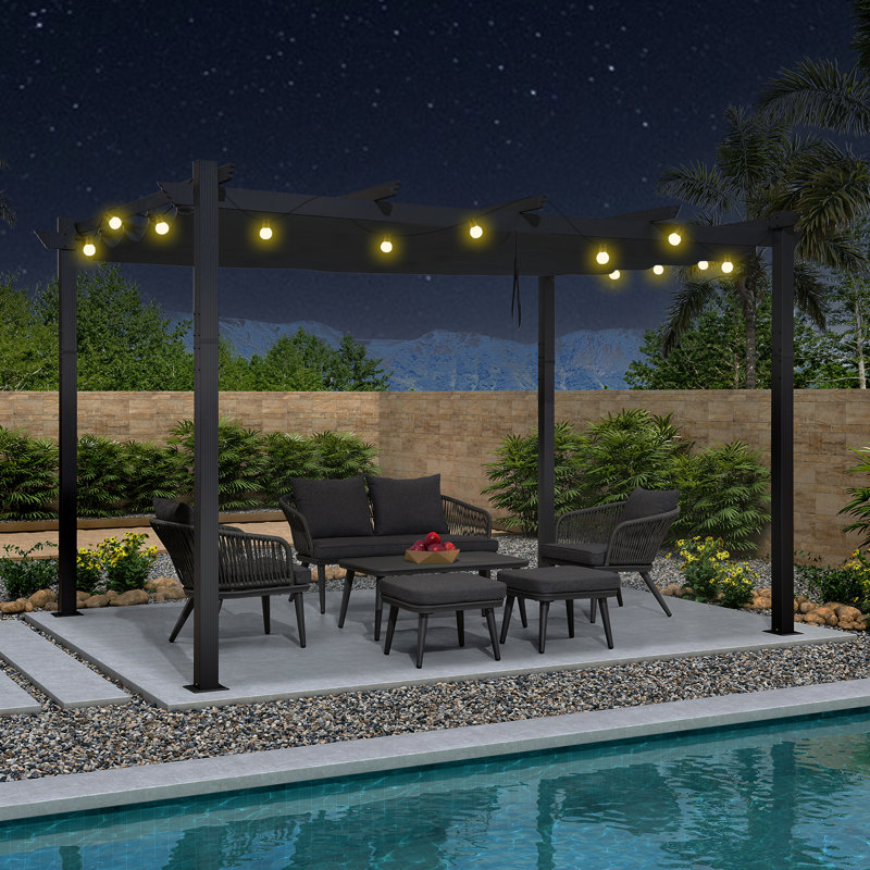 12 pi. L 10 pi. Pergola en métal avec auvent, Gris