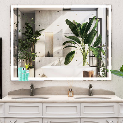 Modern 48X36 Inch Bathroom Mirror - Led Wall Mounted, Fog Touch Button Control, Adjustable Lights Waterproof, Steady Build Large Mounted With Smart , Waterproof Silver