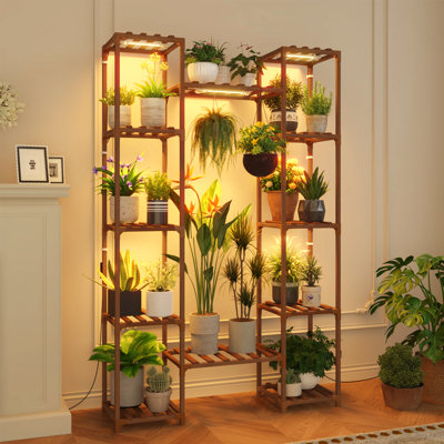 Support pour plante d'intérieur à 62 niveaux de 12 pouces avec lumières de croissance, grande tablette pour salon et présentoir de patio