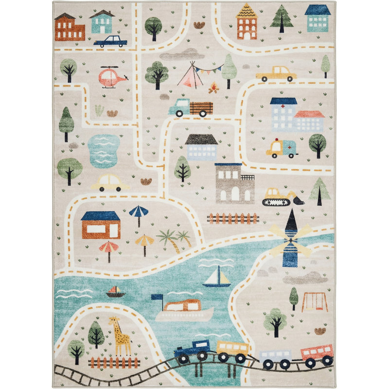 Rug Branch Haven 8' x 11' (7'7" x 10'10") Blue/Grey Education Learning Kids Area Rug, Contemporary, Medium Pile, Stain-Resistant Carpet - Playroom, Nursery, Toy Room and Bedroom