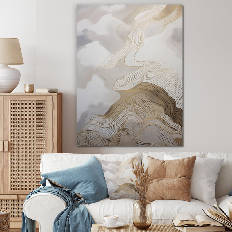 «Gold and Gray Line Art In Motion V», impression sur toile encadrée, H 32 po x l 24 po x P 1 po, Toile tendue