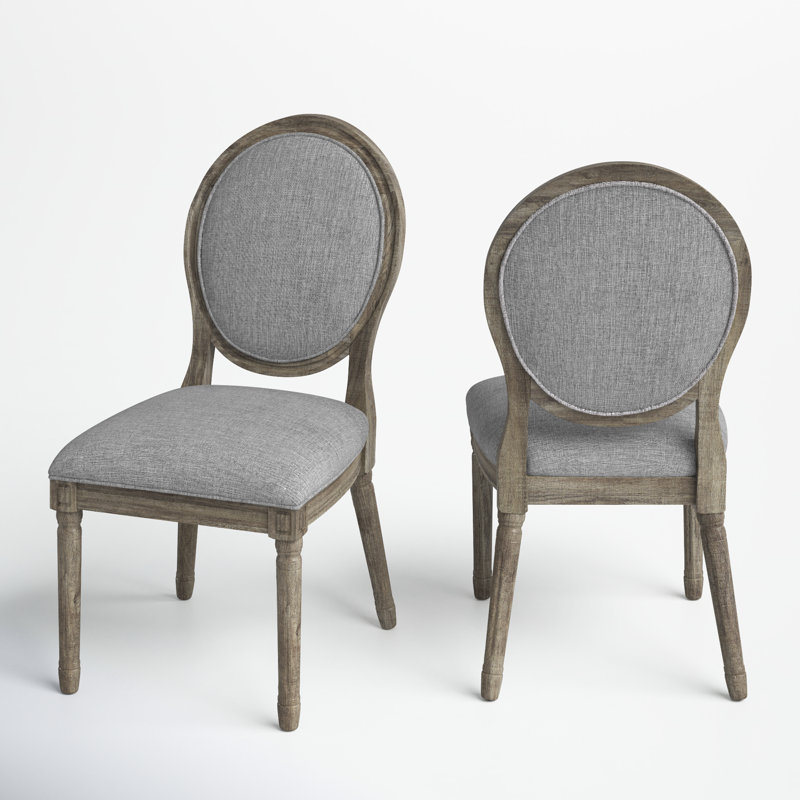 Chaise d'appoint rembourrée en lin Hildemar, Lin gris, Chêne gris antique