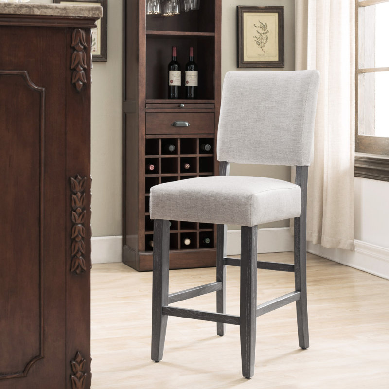 Jennifer Home Upholstered Back Stool with Wood Base for Kitchen, Gray Wash/Heather Gray,  Counter Stool (25.25" Seat Height)