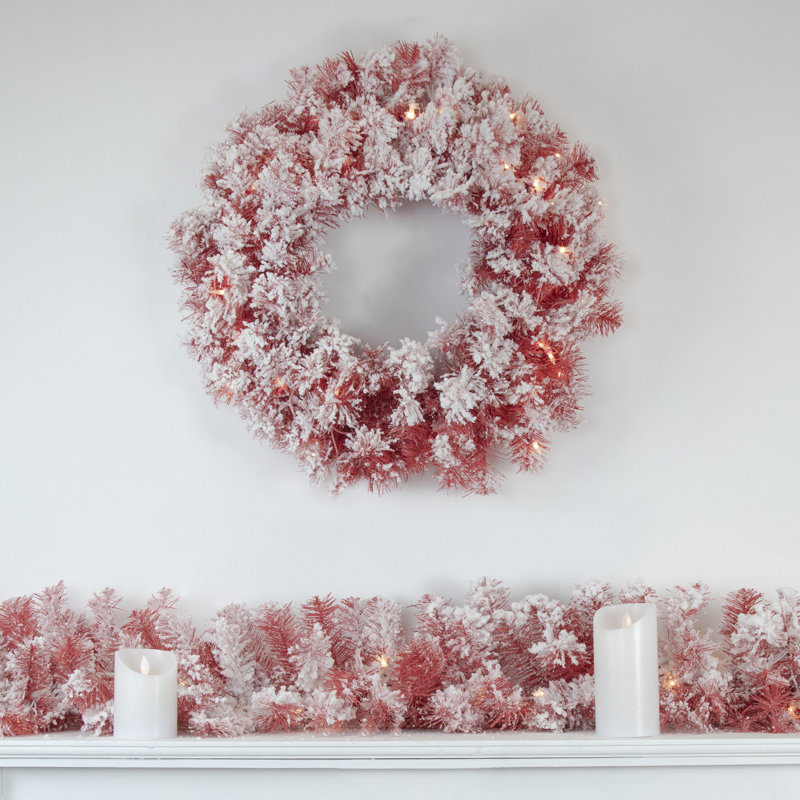 Guirlande de Noël artificielle rouge pré-éclairée, 24 po X 24 po